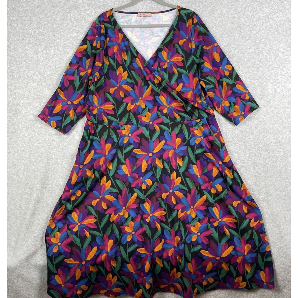 Popsy Floral Fit &‎ Flare Dress Multi Floral Womens 22 US 18 Whimsical Artsy